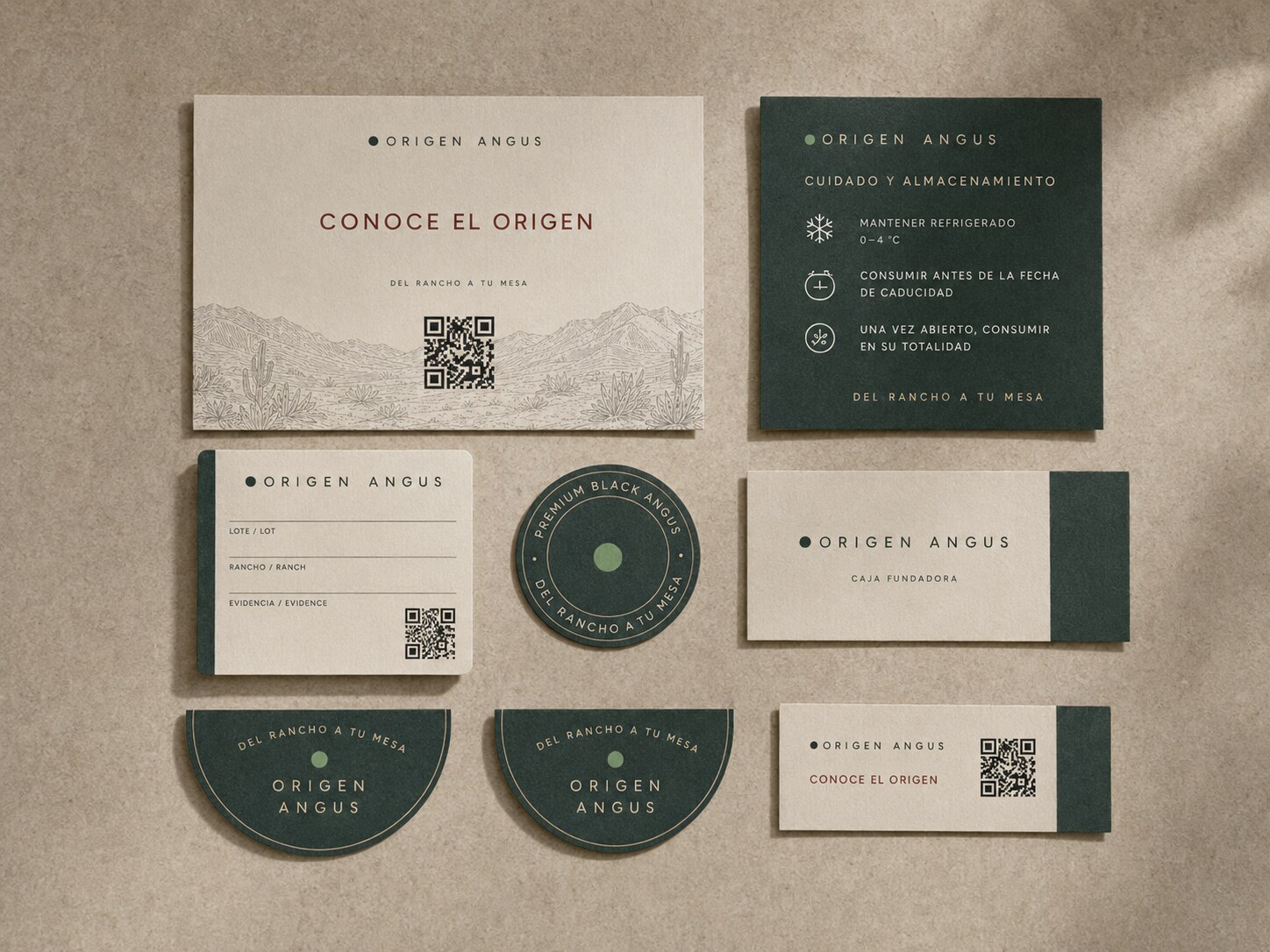 Origen Angus system of cards, seals and packaging inserts